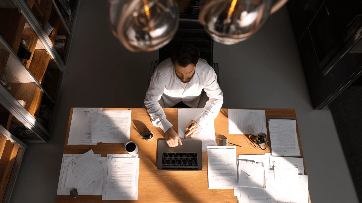 Man reviewing an email draft on a laptop before sending
