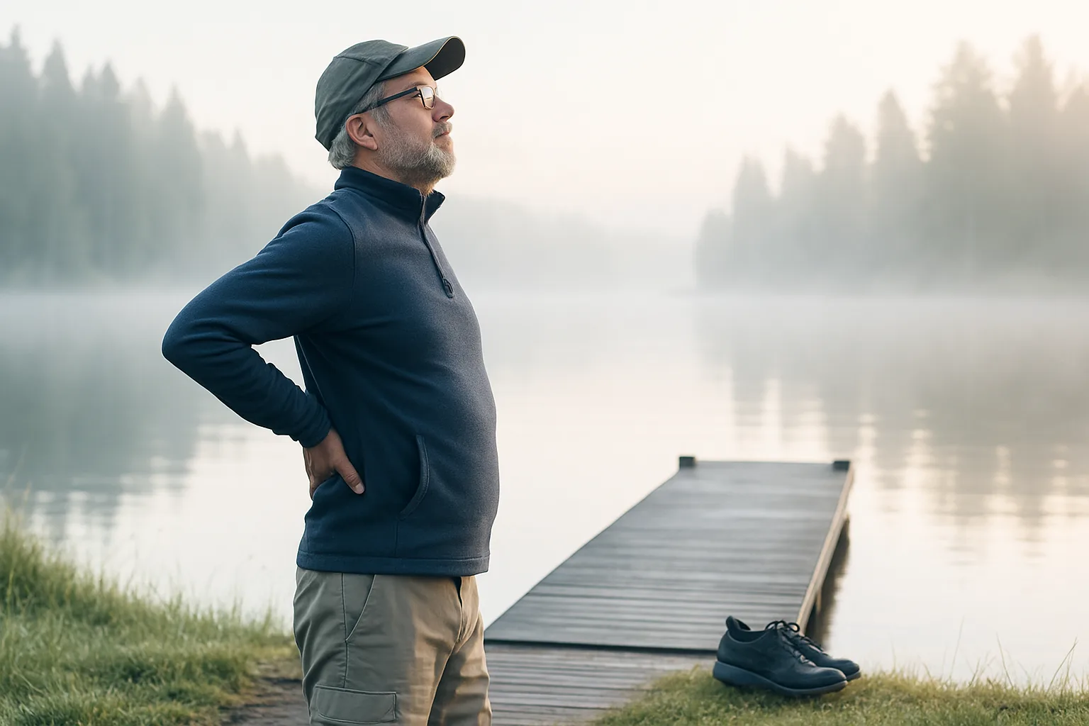 Man walking gently along a park path