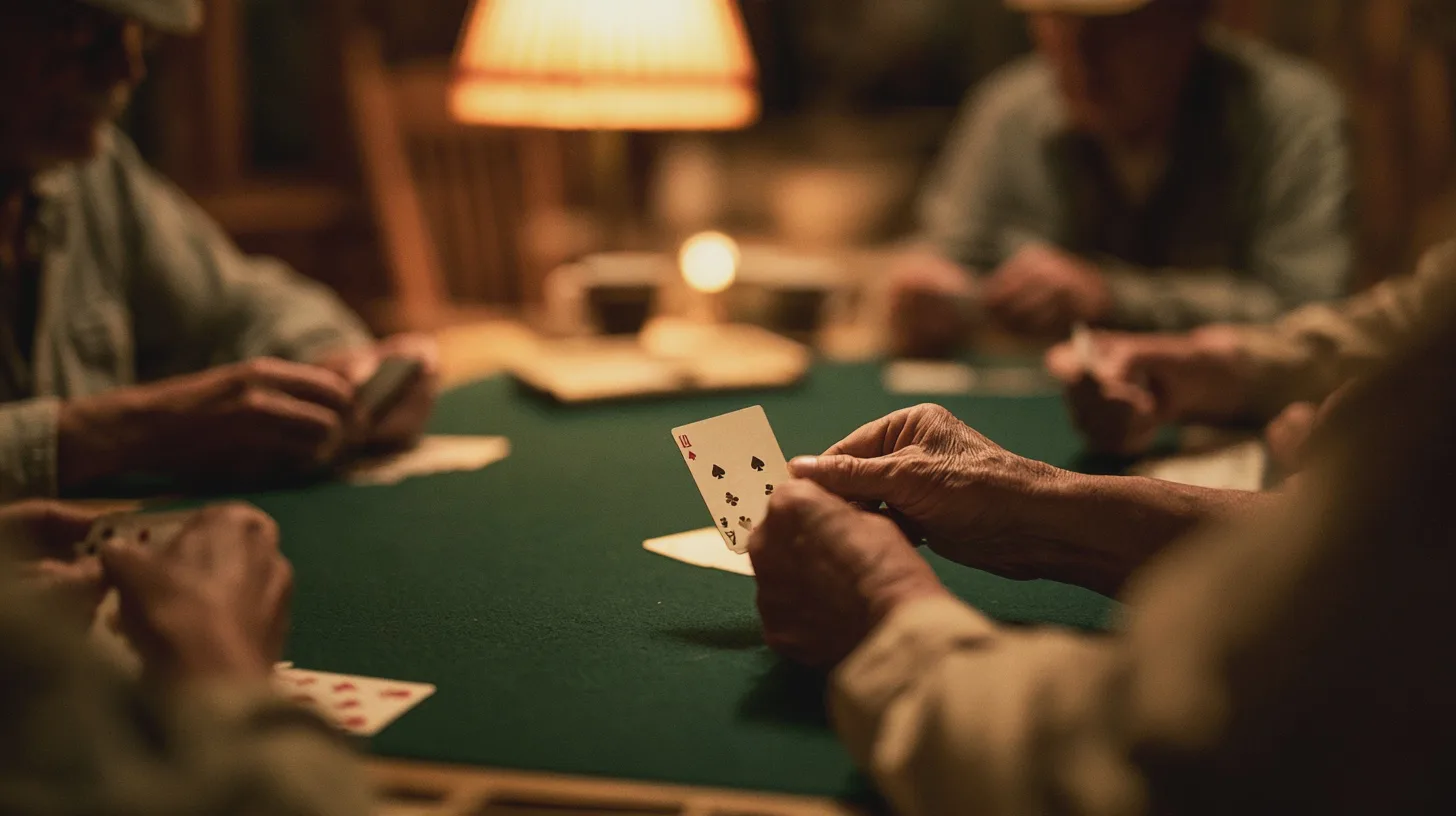 Four people playing bridge around a table in a community club