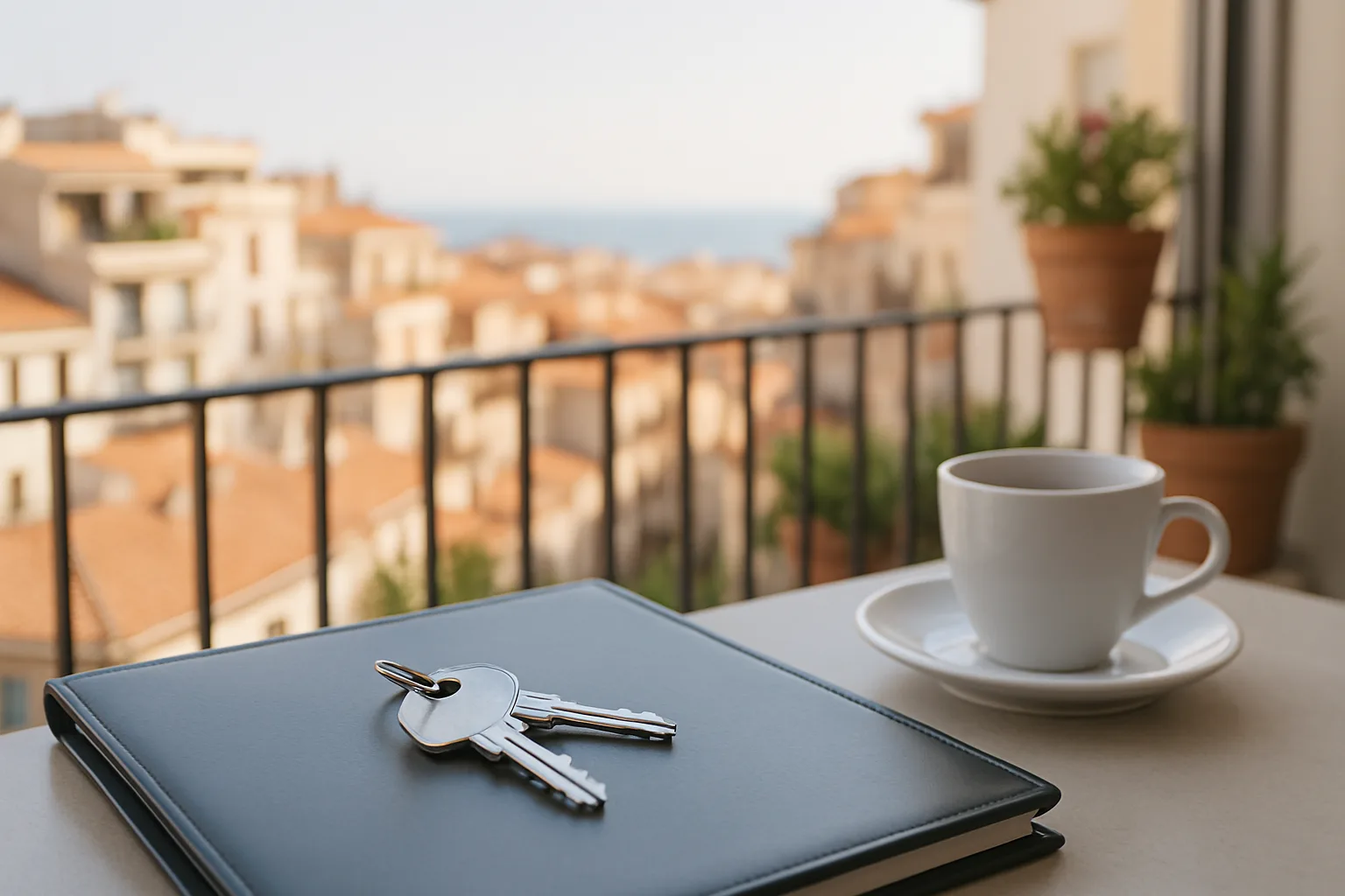 Buyer reviewing property documents at a table in Spain