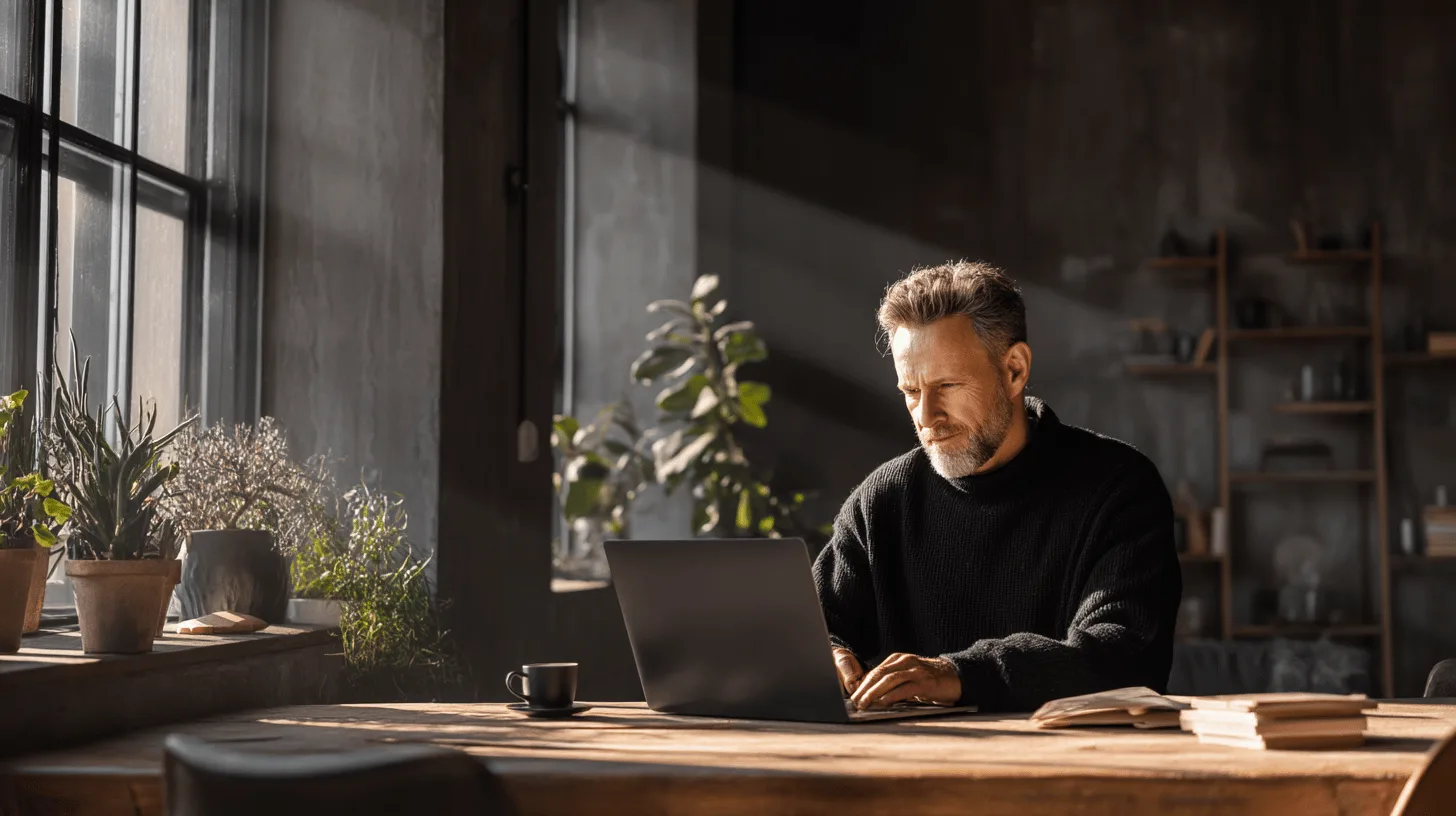 Mid-career jobseeker reviewing a CV beside a laptop
