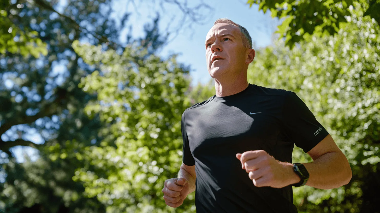 Man jogging gently along a quiet path