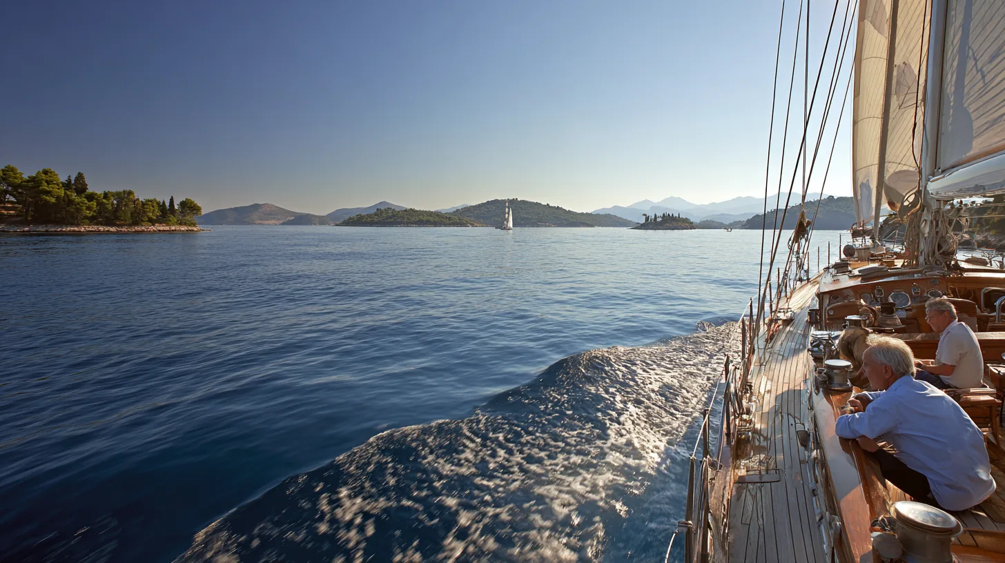 Yachts moored beside old stone buildings on a Croatian island