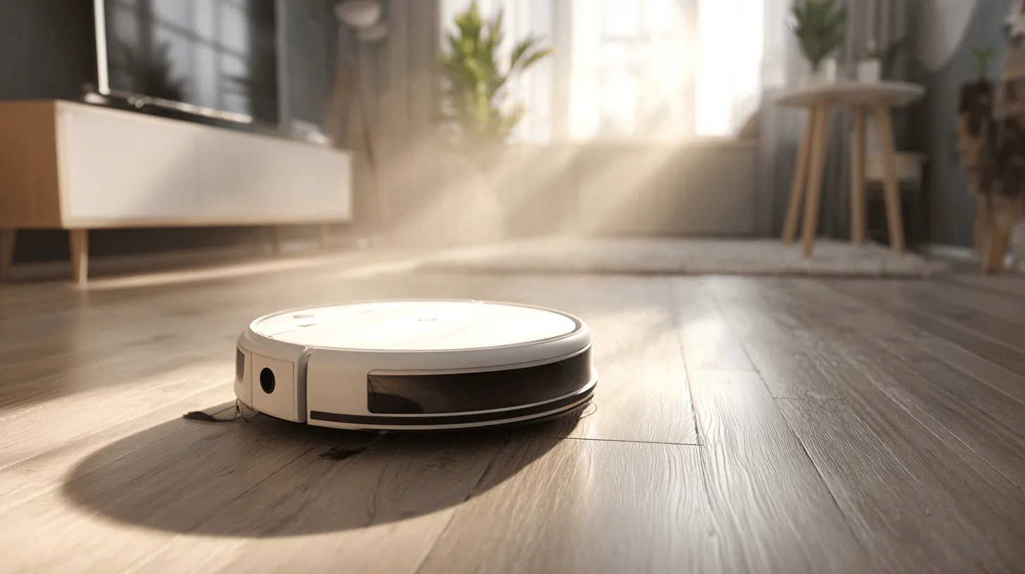 Robot vacuum beside its charging dock and a conventional vacuum