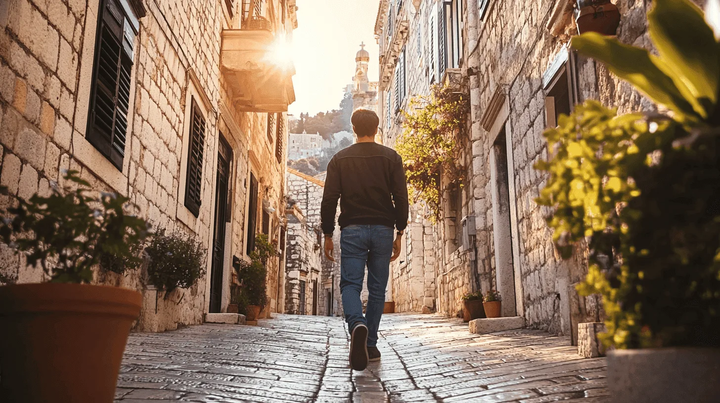 Dubrovnik Old Town walls and terracotta rooftops above the Adriatic in spring sunshine
