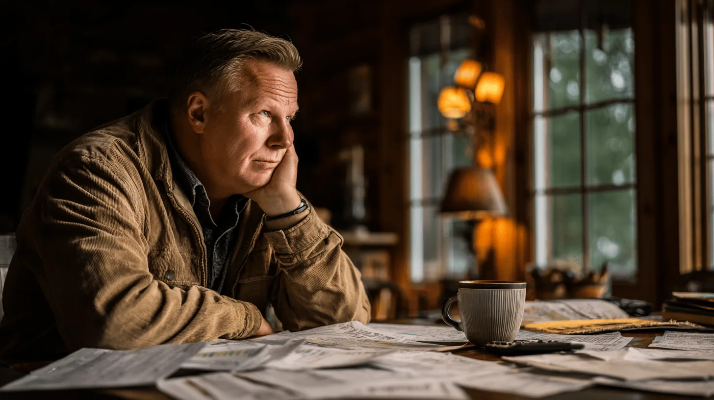 Man reviewing home insurance paperwork at his kitchen table