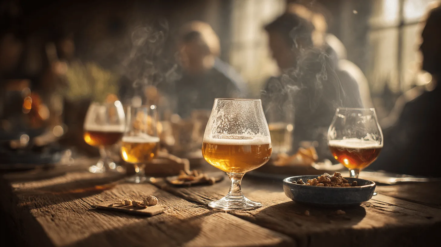 Man pouring cask ale from a bag-in-box container into a tulip glass