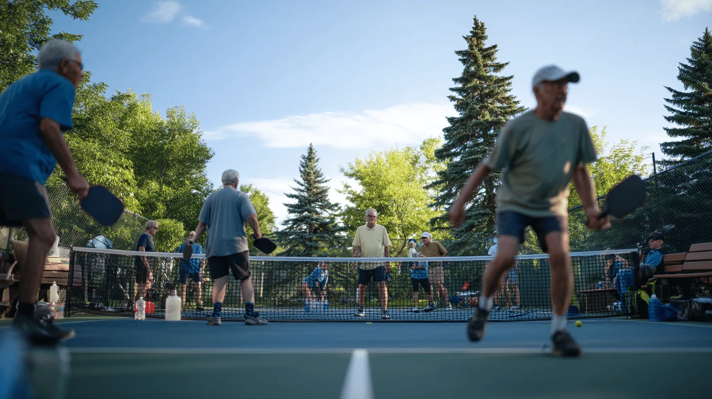 Beginner holding a pickleball paddle beside a sports hall net
