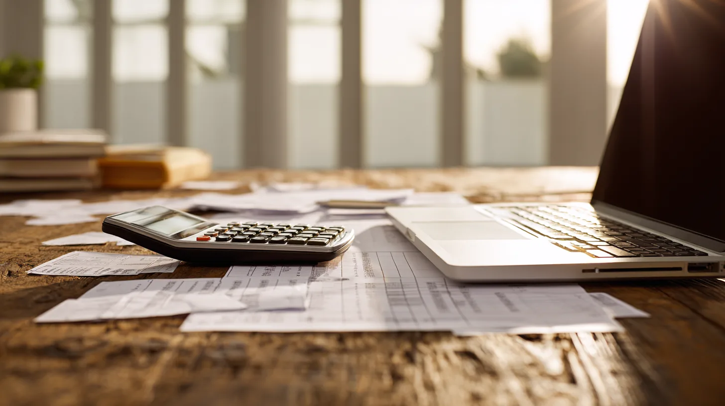 Middle-aged man reviewing a pension statement at a kitchen table with a coffee cup