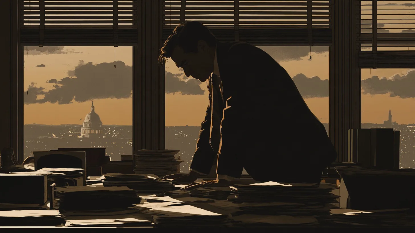 Hardback political biography lying open on a desk next to a reading lamp