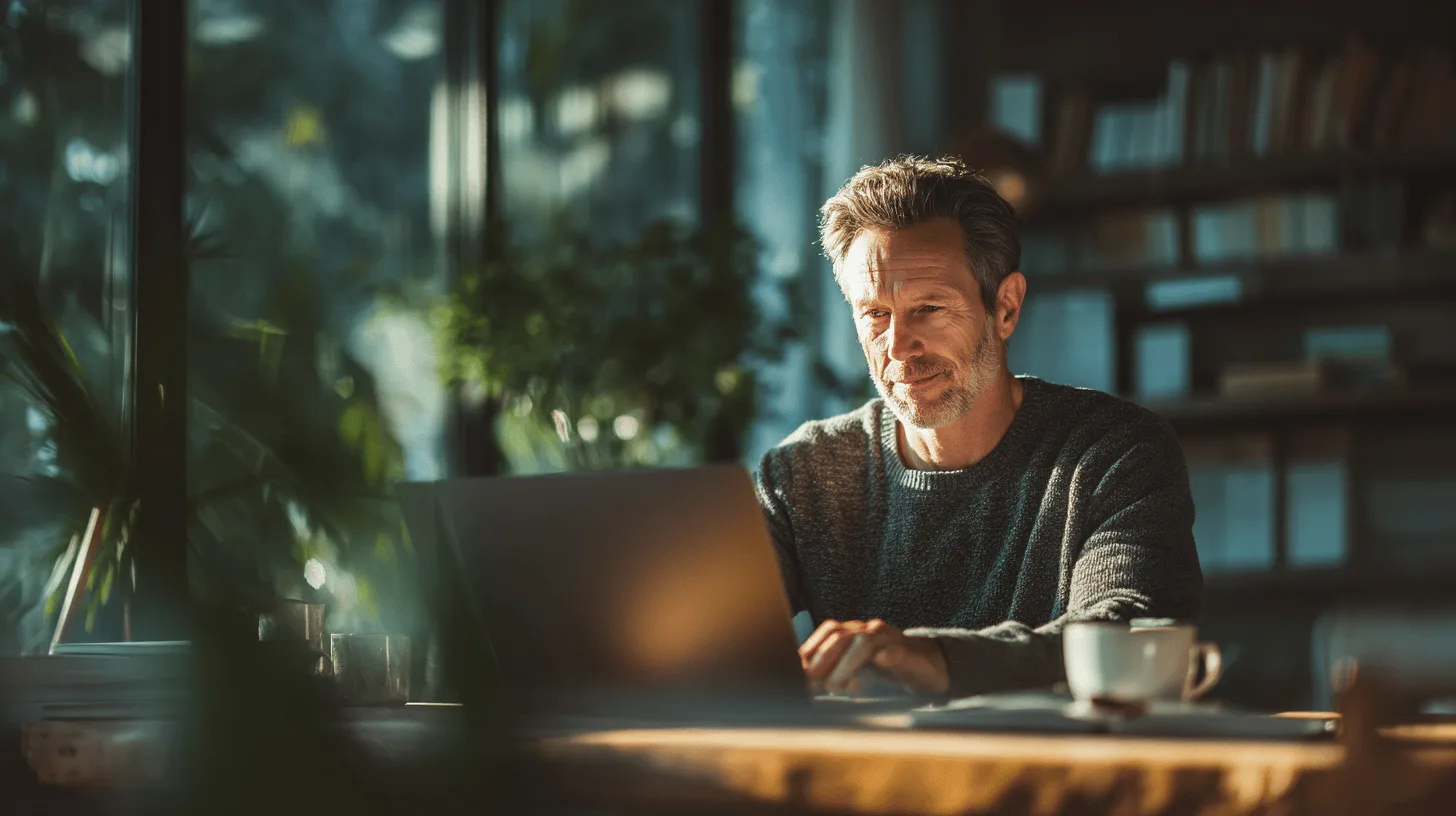 Man at kitchen table reviewing business invoices and household bills