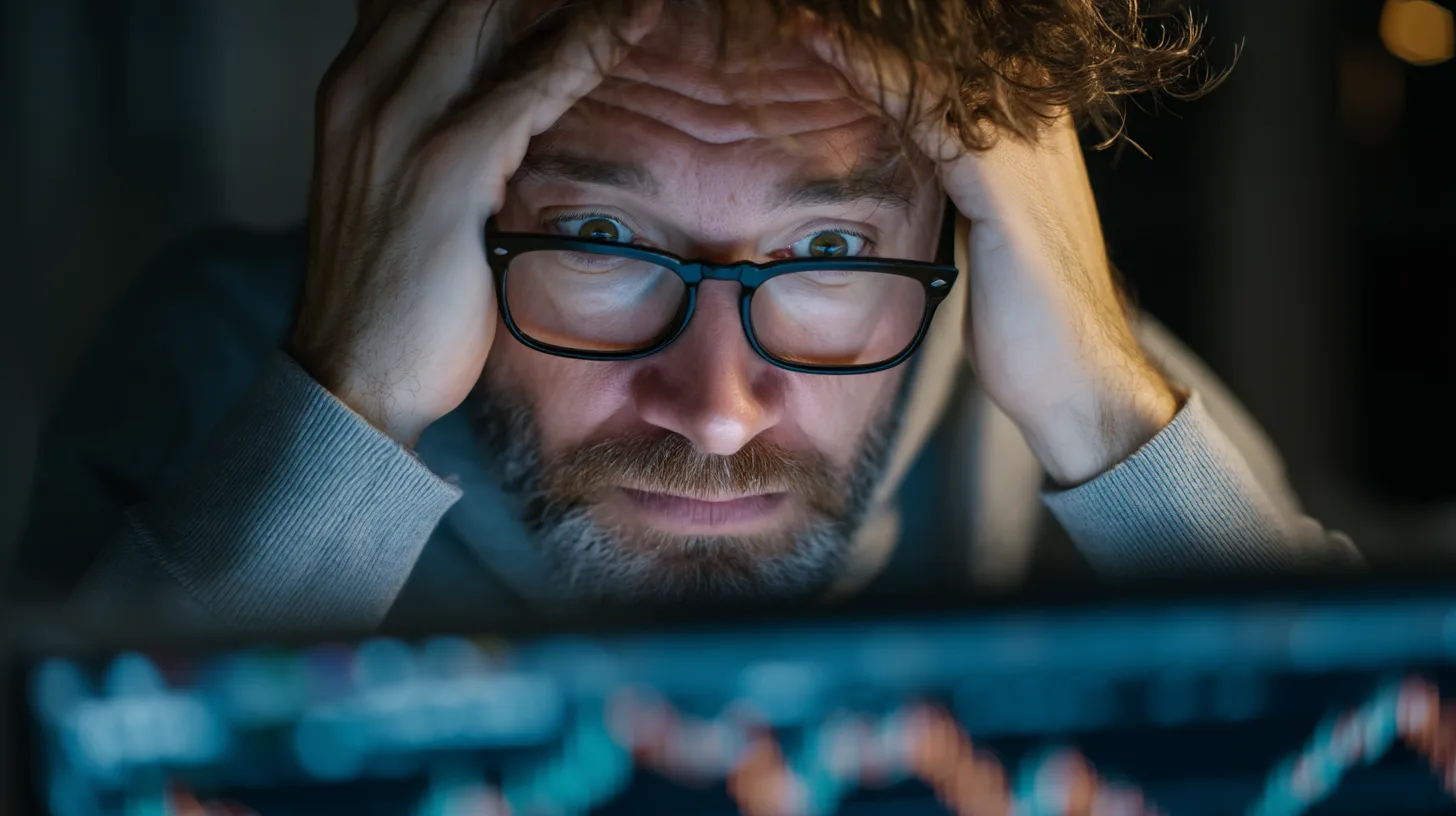 Red stock market chart on a screen showing a sharp fall