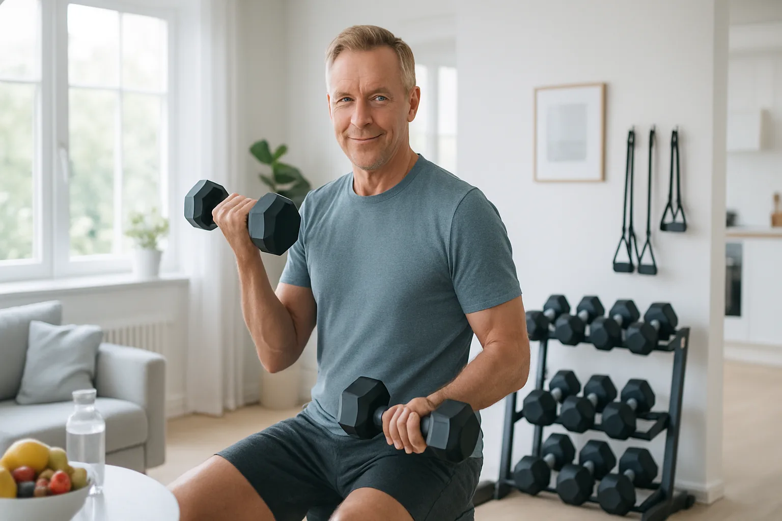 Man using a resistance band for a seated row