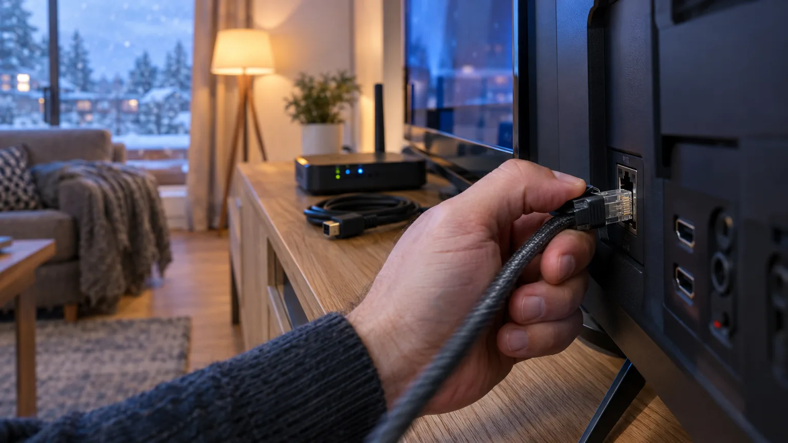 Streaming stick connected to the back of a television