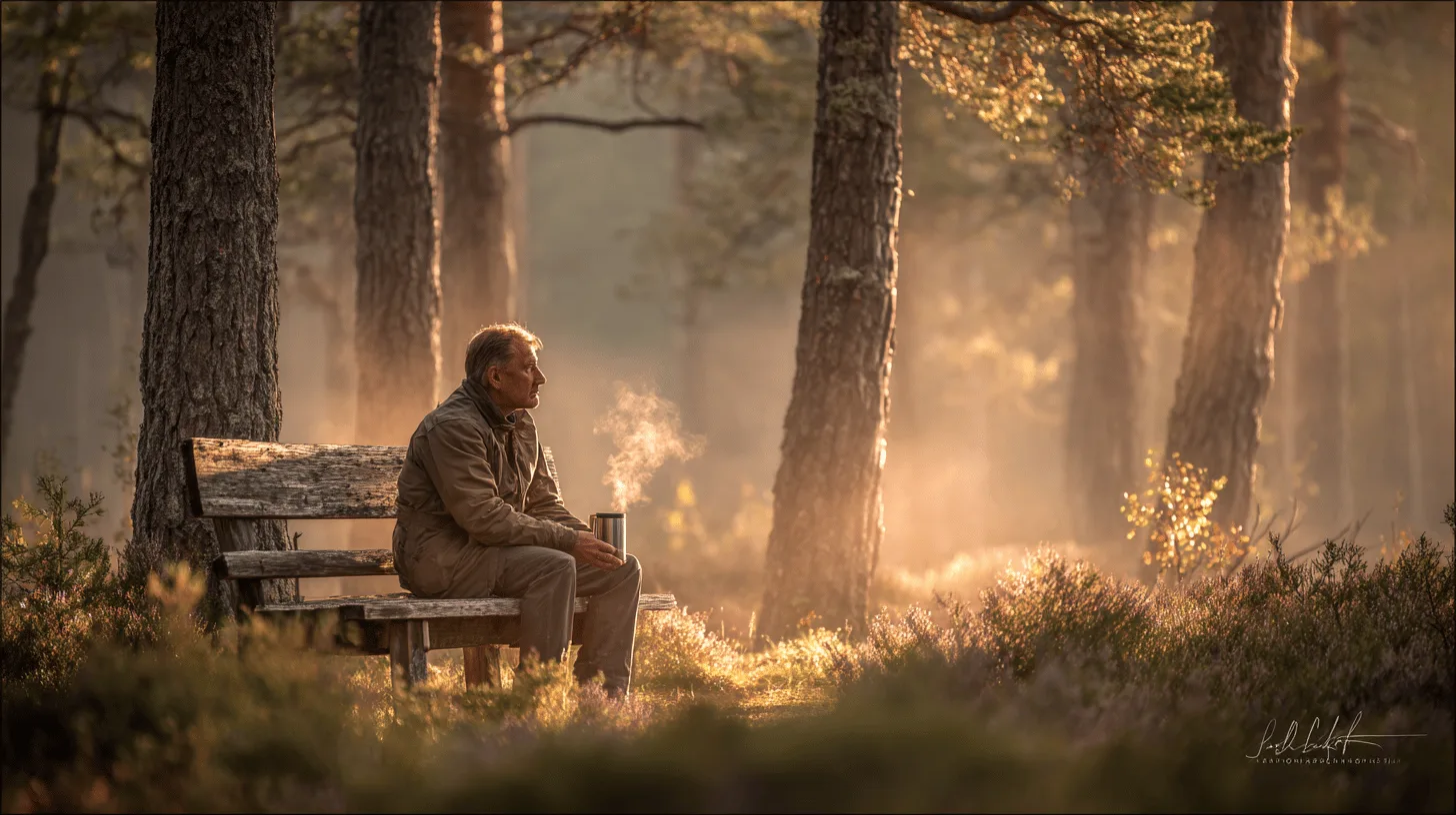 Tired middle-aged man sitting on the edge of his bed in daylight